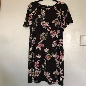 Melonie T Black Floral Short Sleeve Shift Dress Sz 14